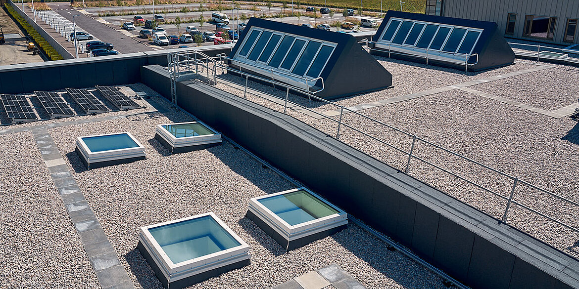 two north light rooflights and four modular skylights on roof