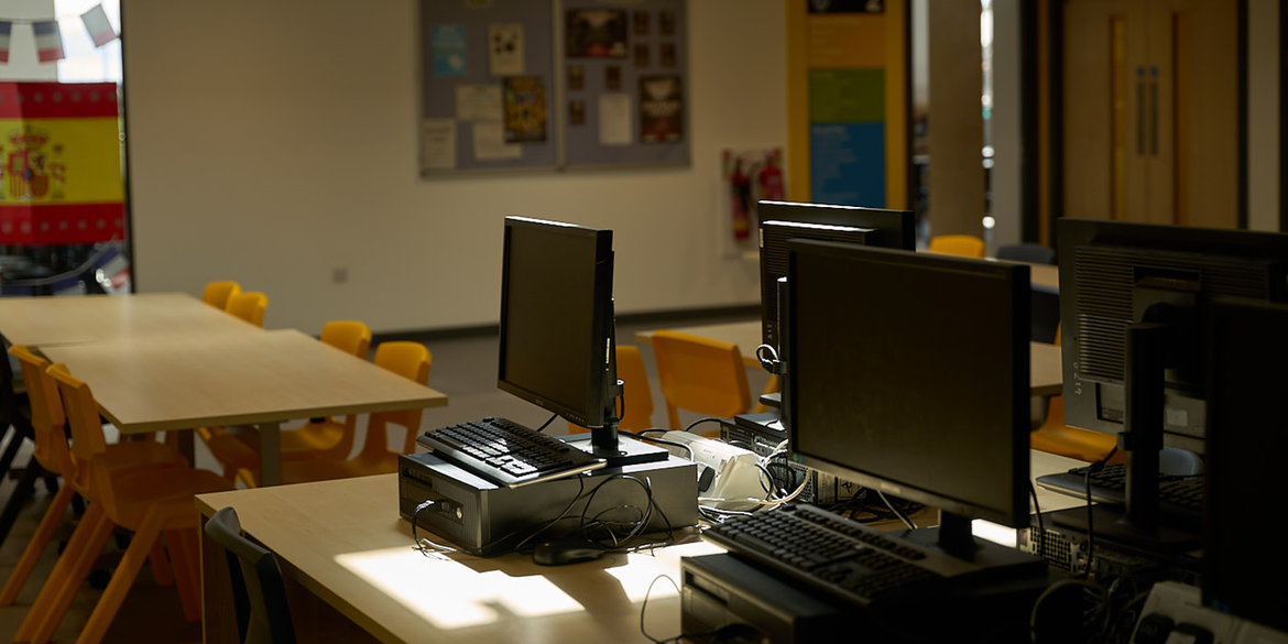 Computer room with daylight entering via a skylight