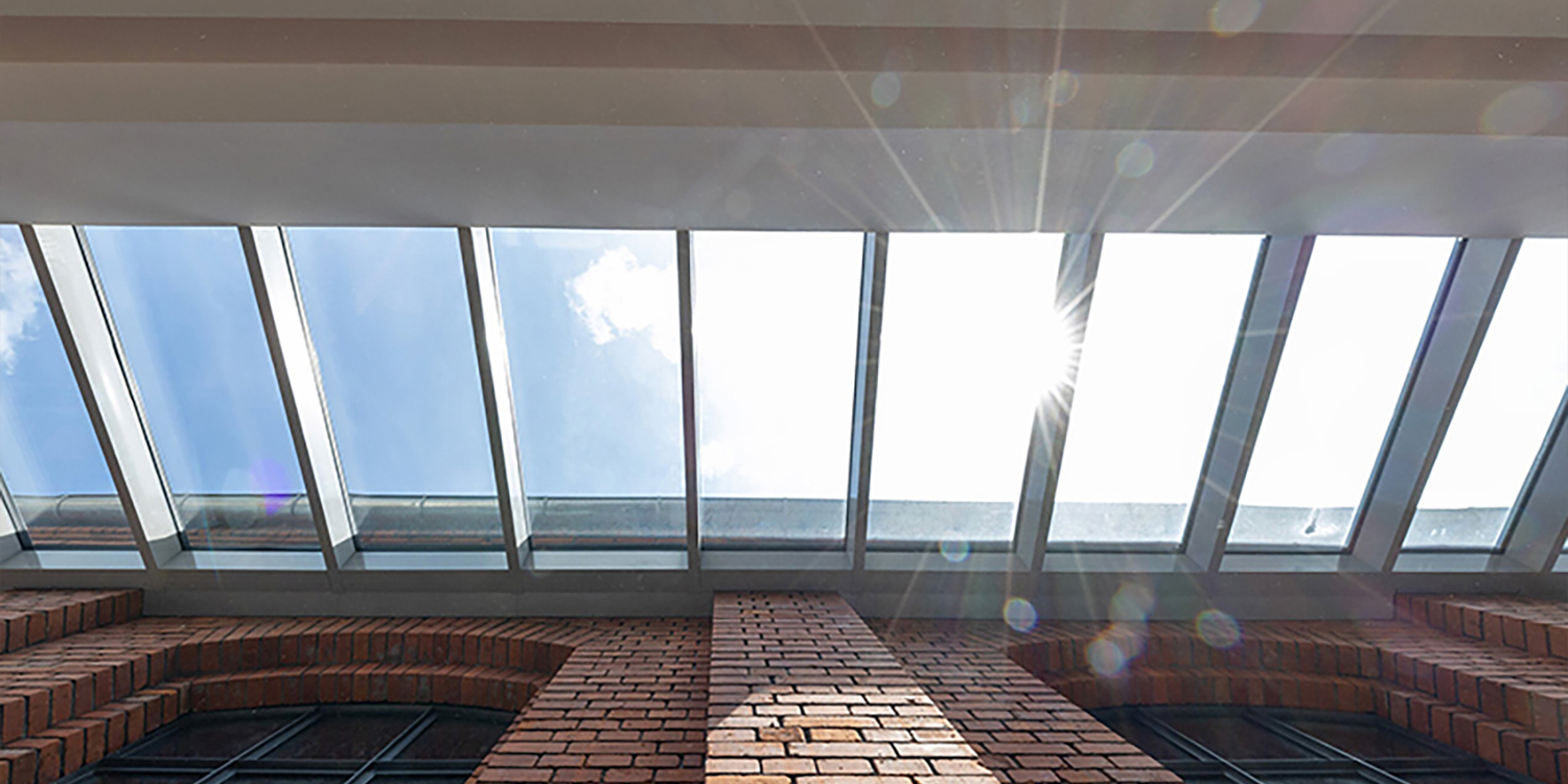 Large glazed mono-pitch rooflight from fire protection glass