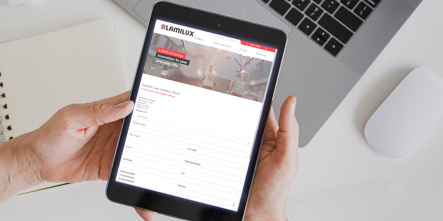 Contact us with rooflight enquiry- form shown on tablet