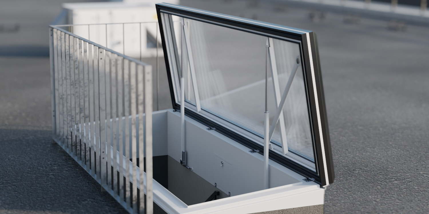 Service Access Hatch in open position with railings around it