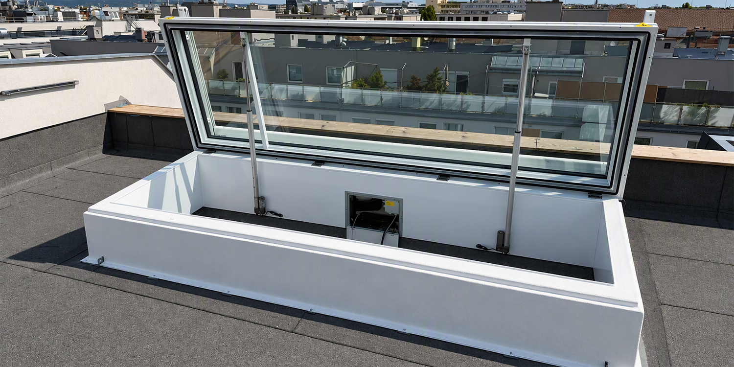 Front on view of open service access hatch