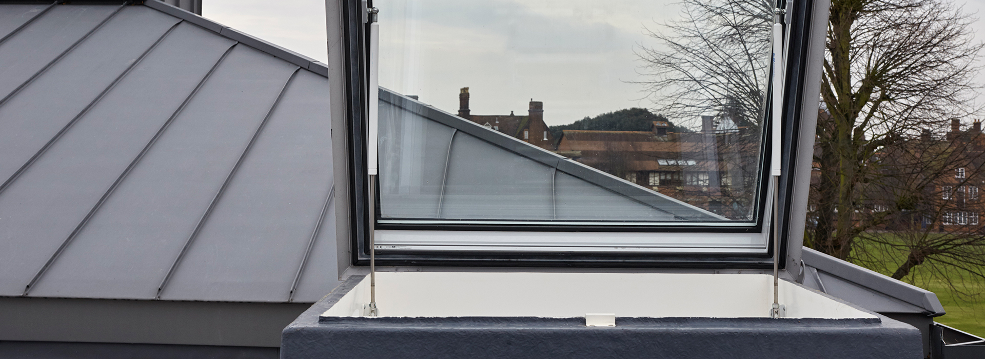 open aluminium framed roof access hatch