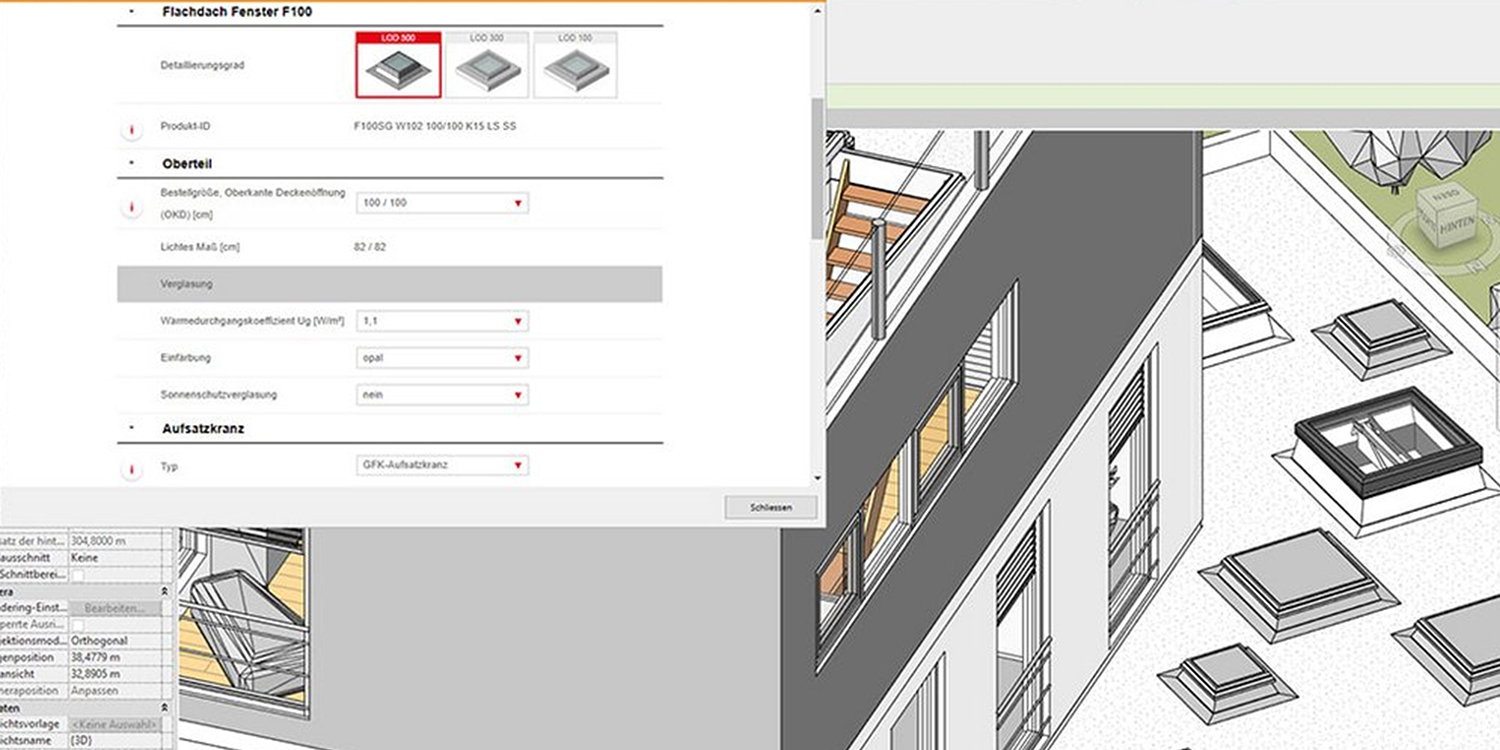 screenshot of rooflight BIM configurator page
