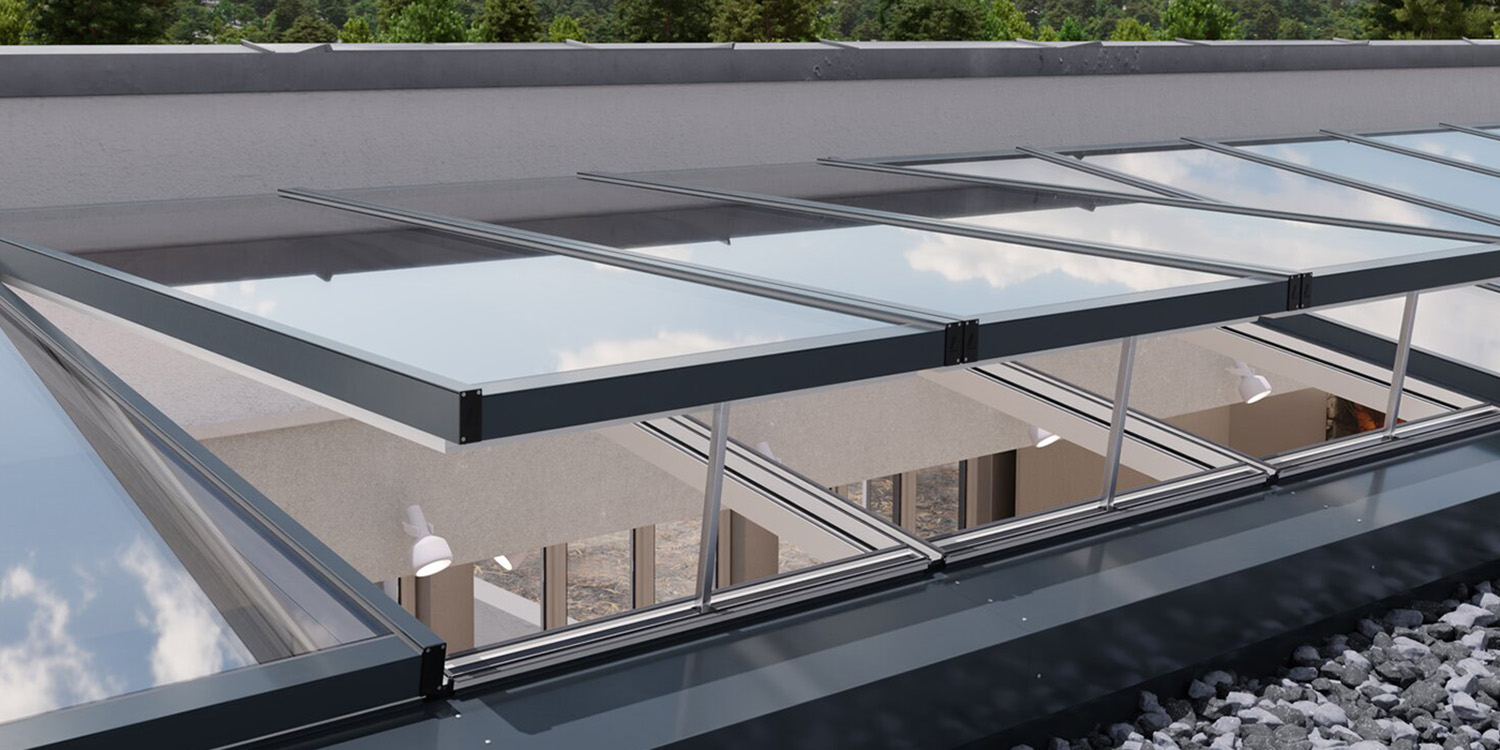 Modular Glass Skylight in opening position