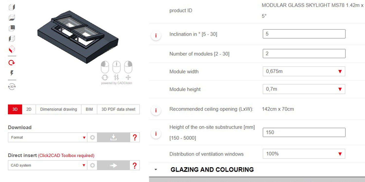 Screenshot of MS78 product configurator