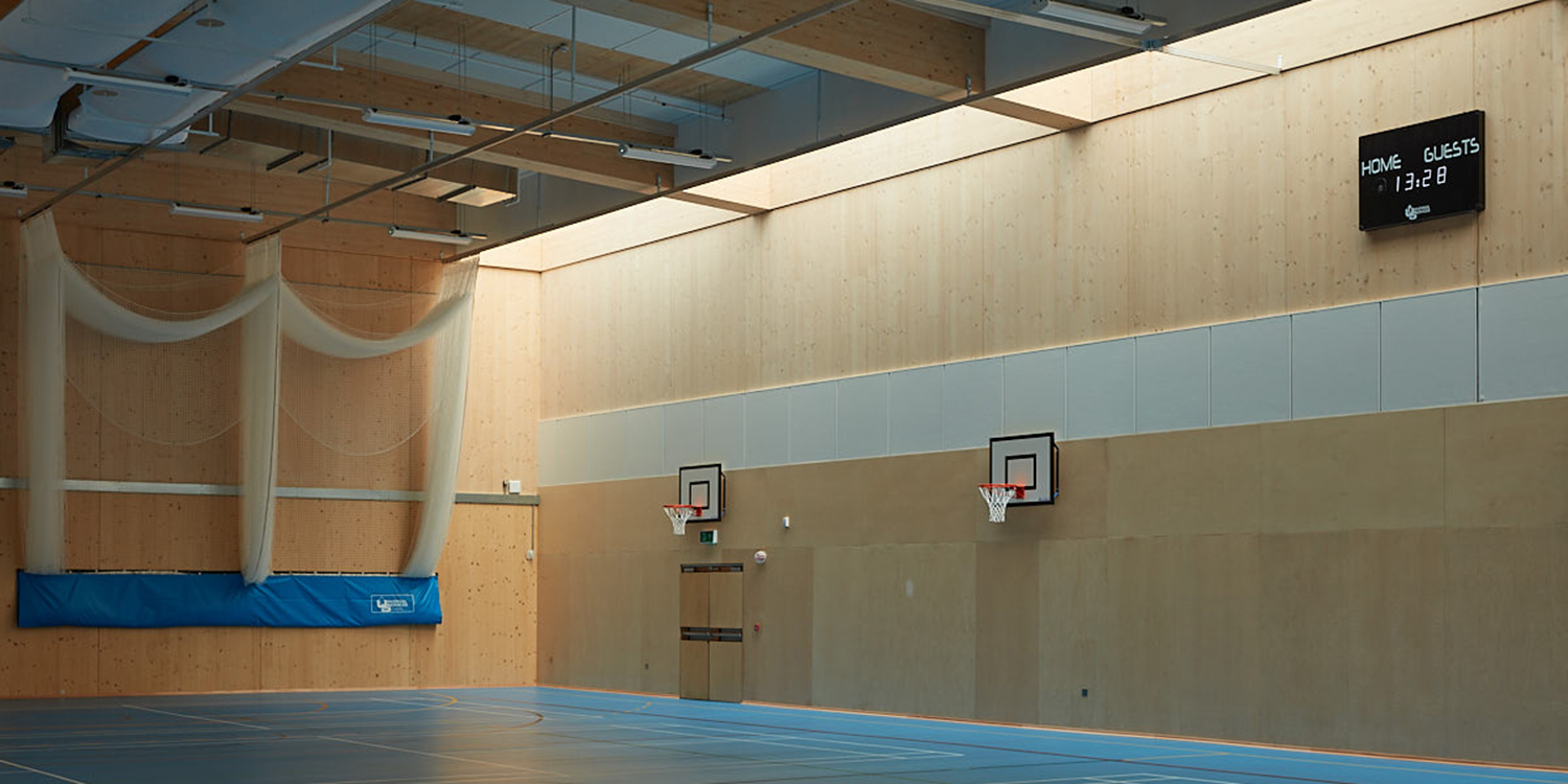 sports hall lit up with Passive House rooflight
