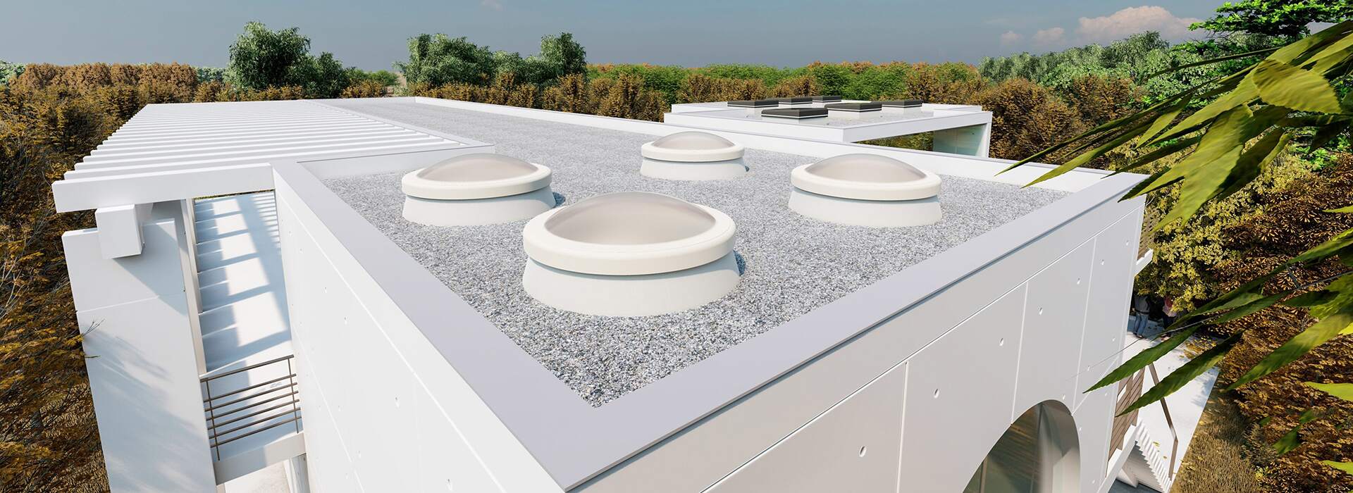 4 circular rooflights on a roof