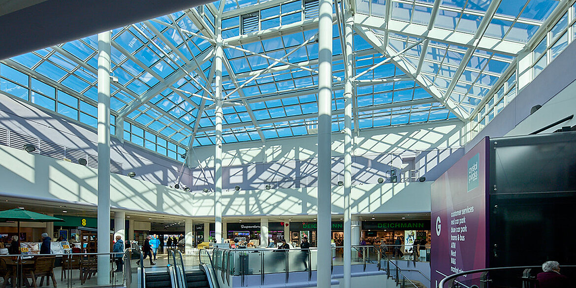 Shopping centre glass roof system