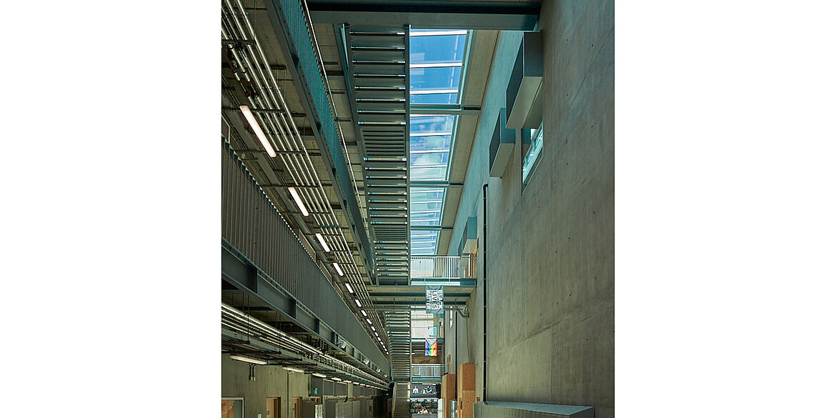 atrium with long glass rooflight down middle