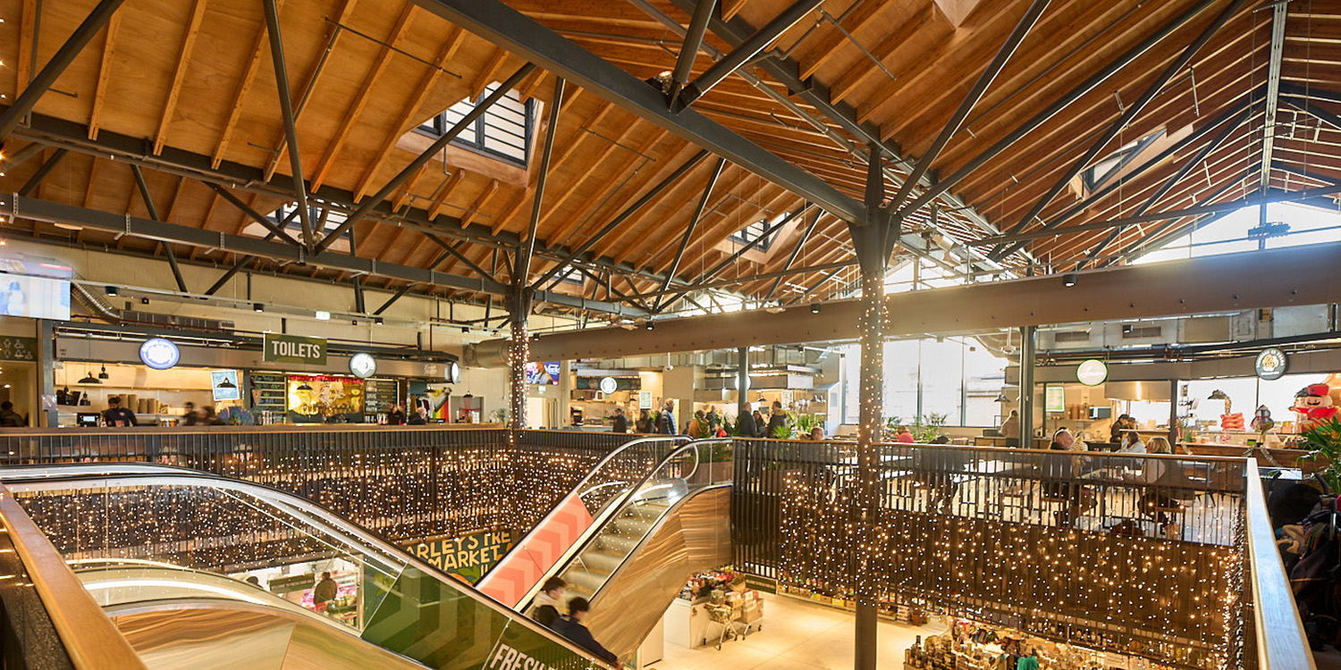 food floor of market with daylight coming in through rooflights