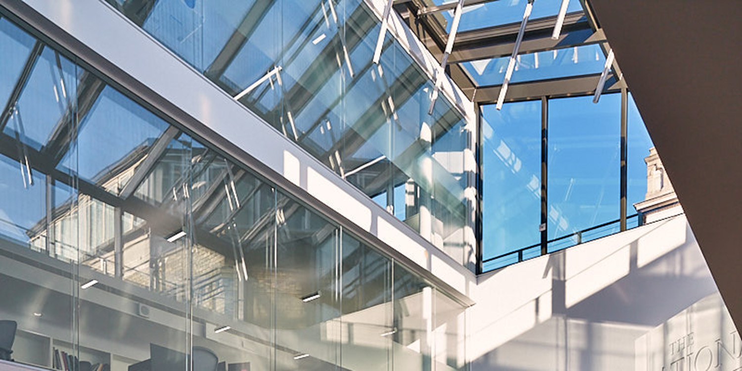 close up image of roof glazing with brown profiles