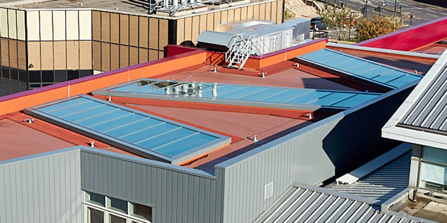 three rooflights on a university roof