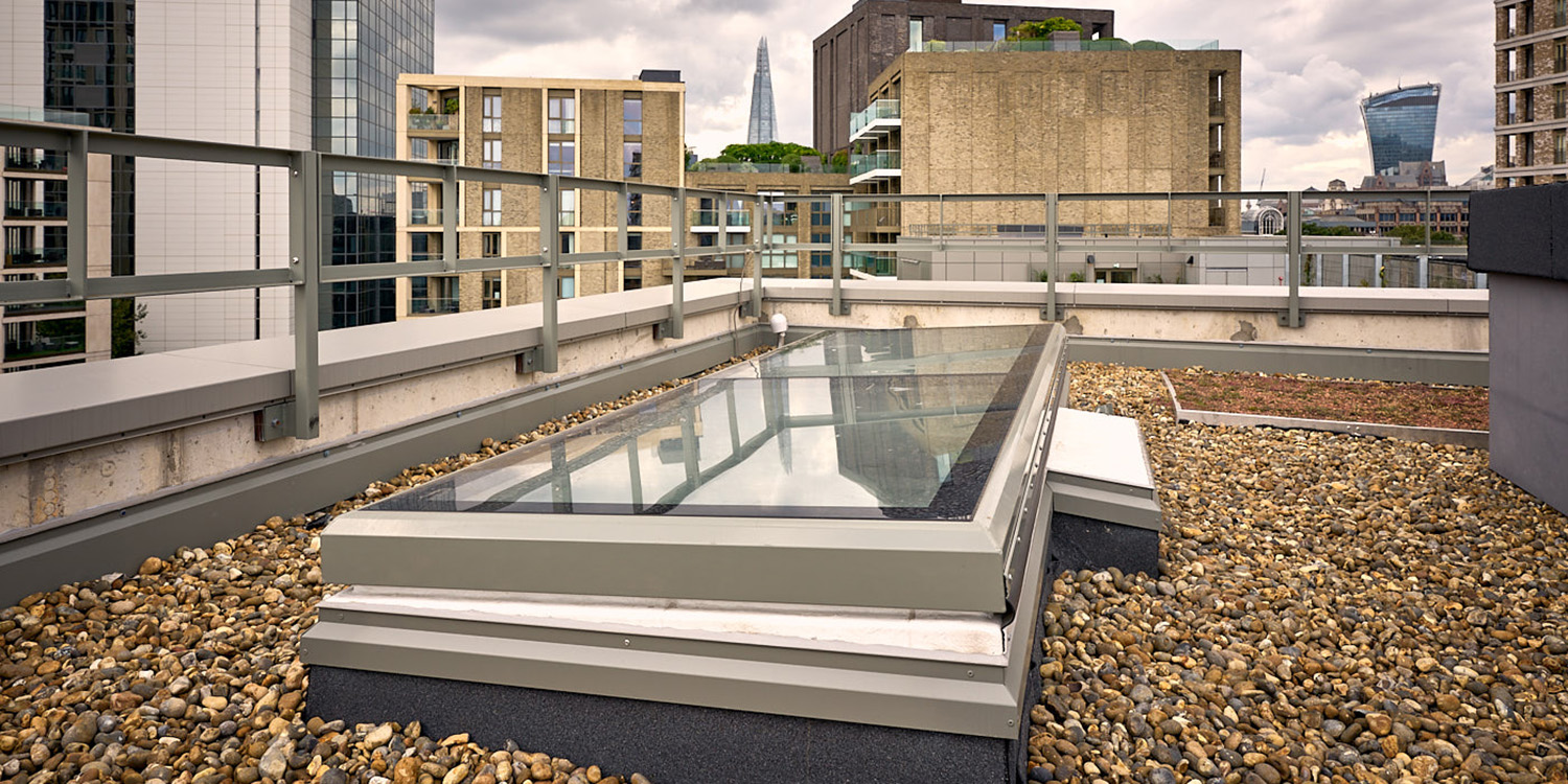 roof access hatch with aluminium frame and glass