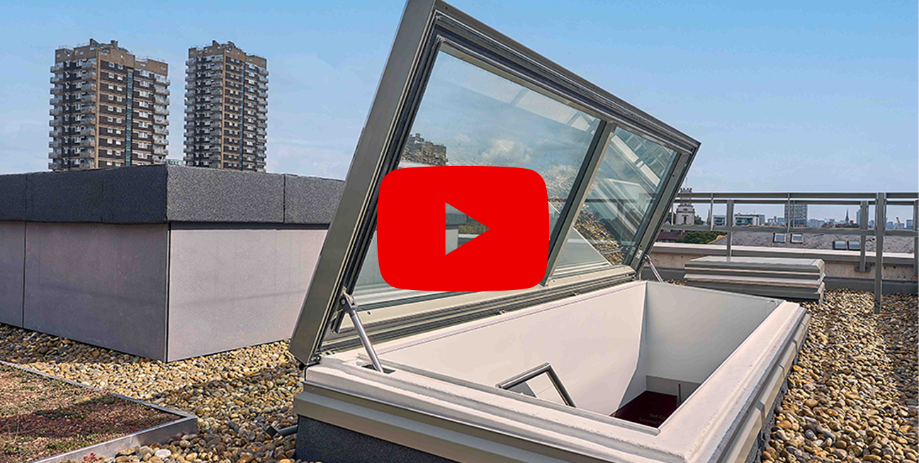 Roof access hatch half open position