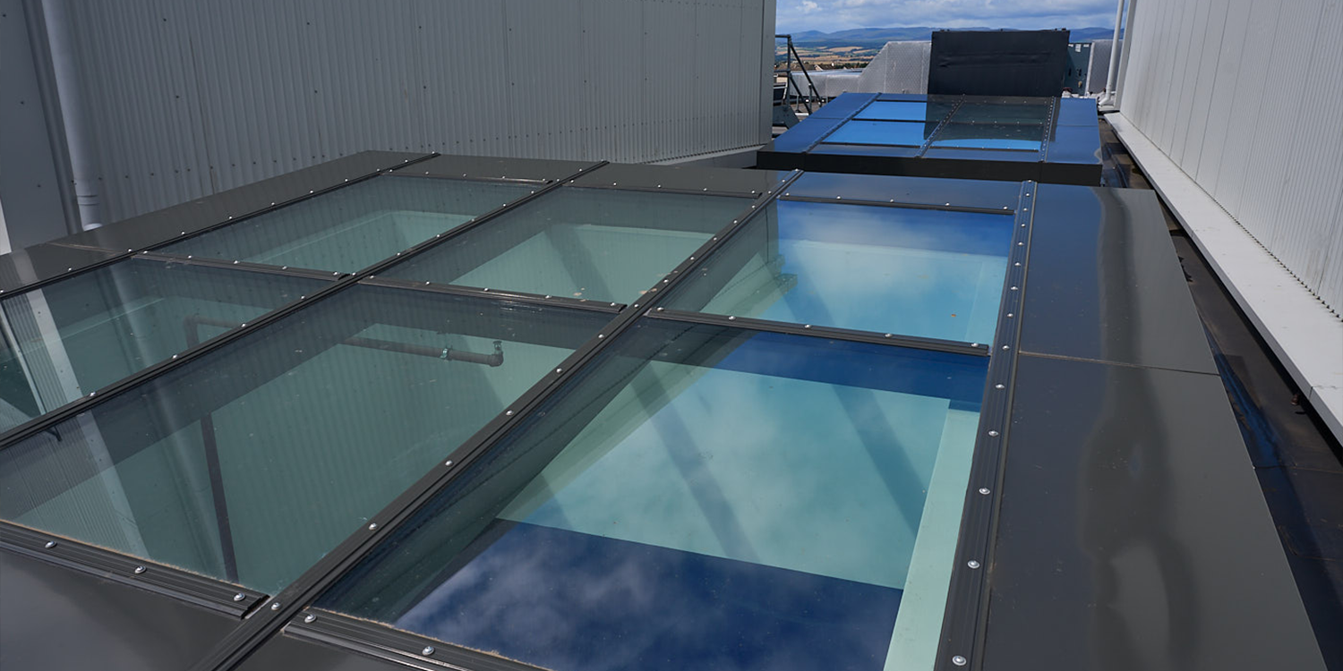 Exterior view of multi-panes mono pitch rooflight